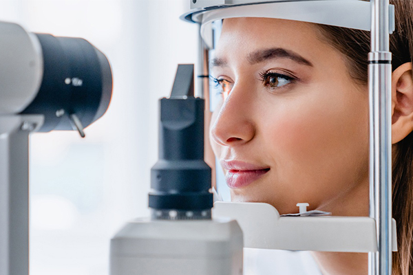 Woman having her eyes examined